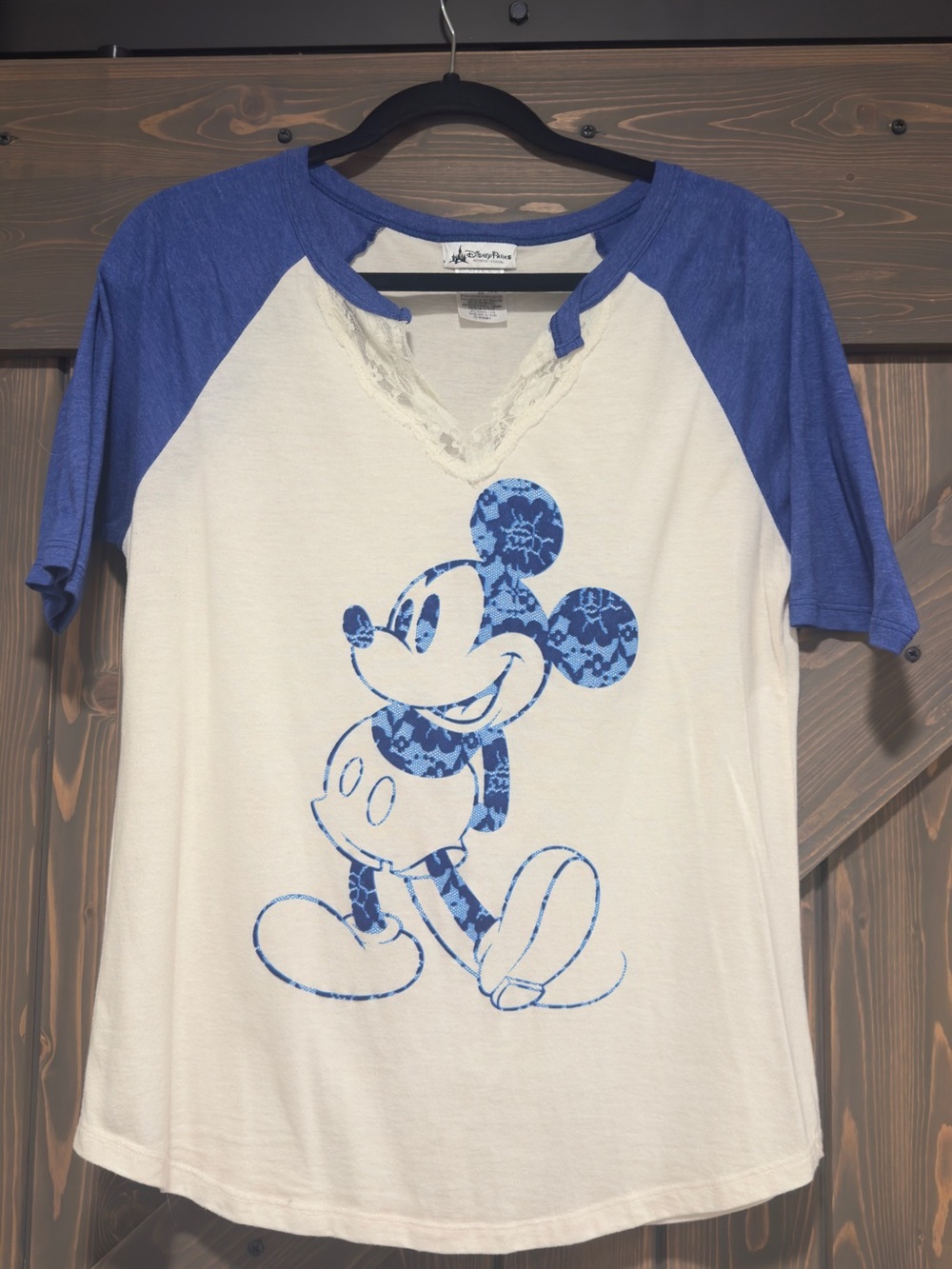 Disney White Raglan Tee with Blue Mickey Graphic